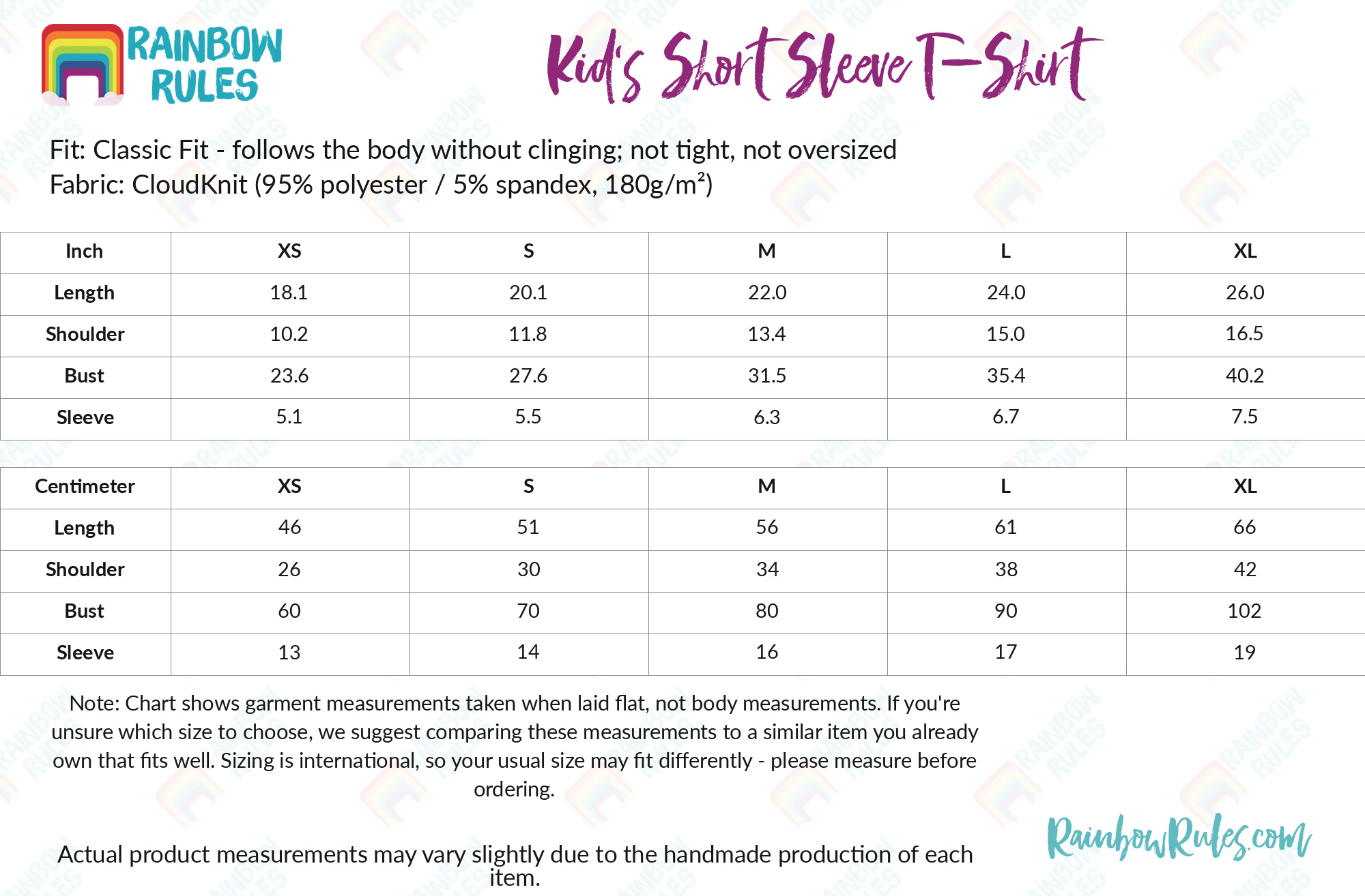 Kid’s Short Sleeve T-Shirt size chart