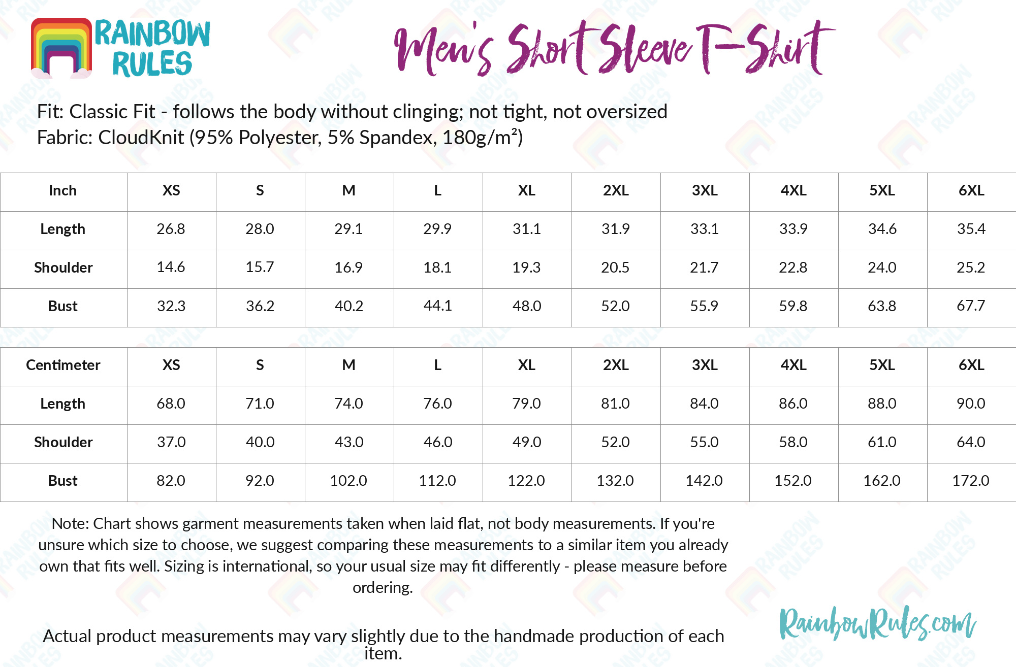 Men's Short Sleeve T-Shirt size chart