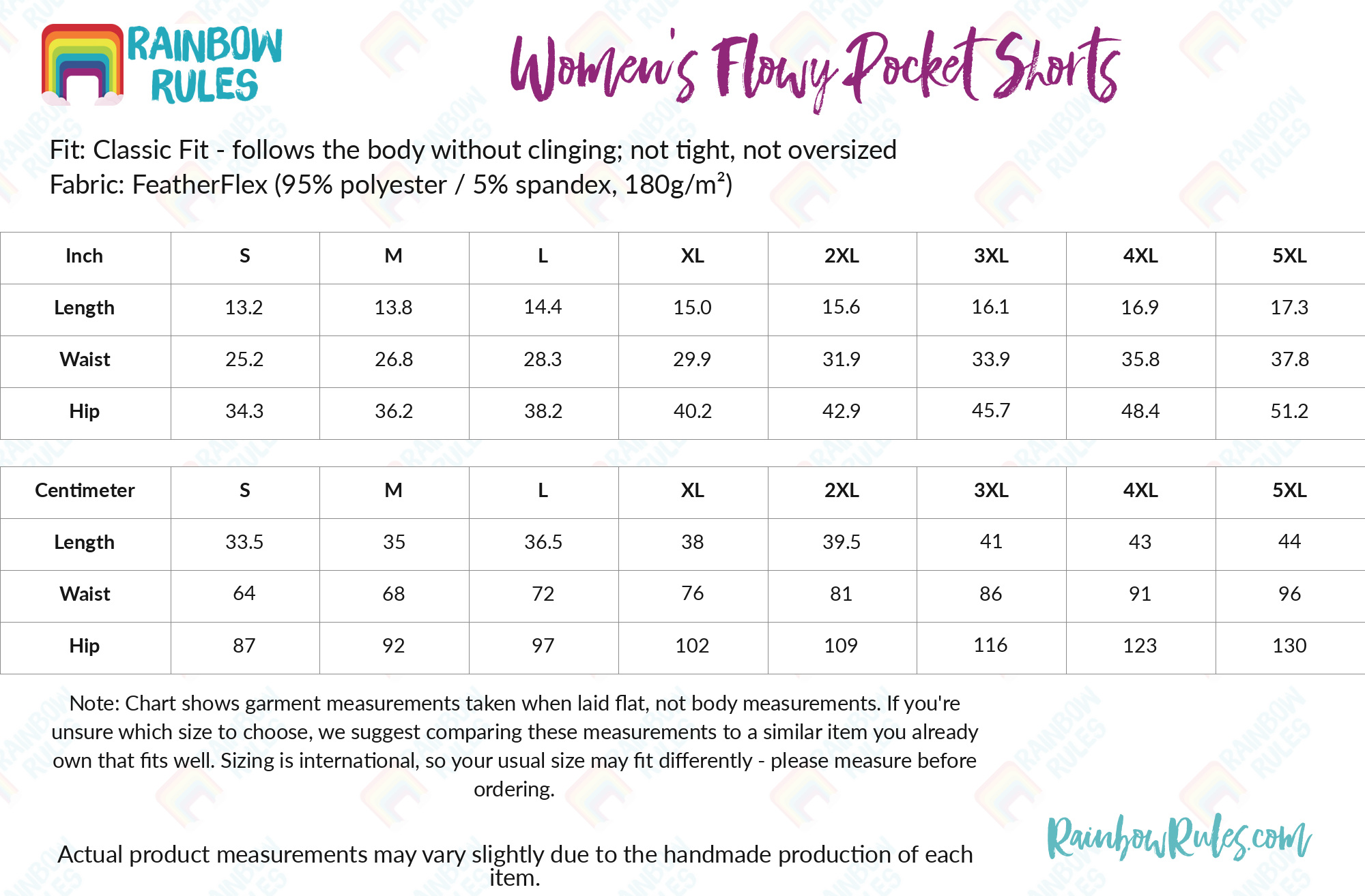 Women's Flowy Pocket Shorts size chart
